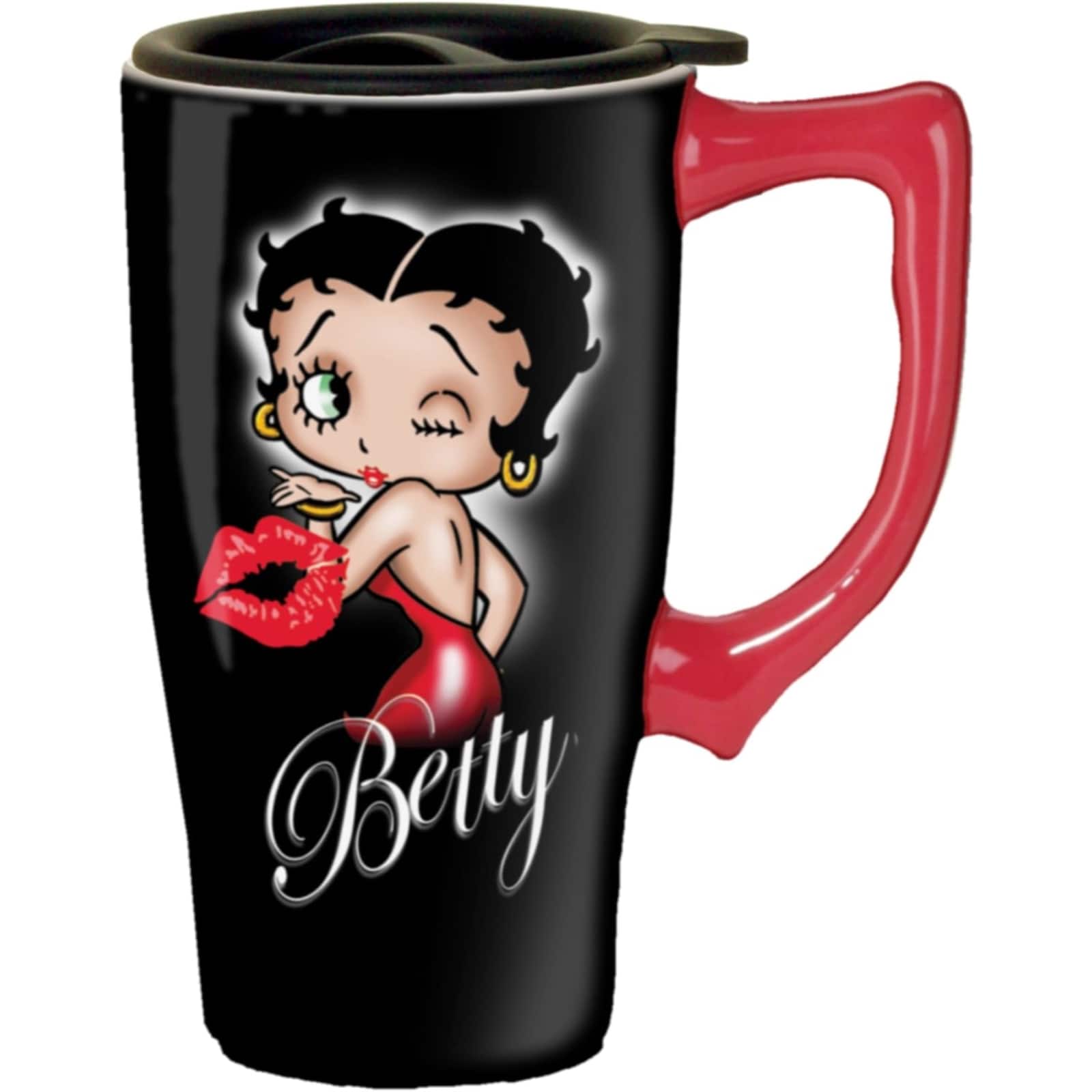 Spoontiques - Betty Boop Hearts Ceramic Insulated Travel Mug Coffee Cup 18 ounce - Black price history on PriceWatchPro