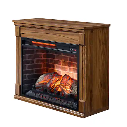 Front. Ecooso - Portable Electric Fireplace Heater with Mantel and Wheels, 1500W 5000 BTU, Remote Control, Timer, Adjustable Flame - Dark Oak.
