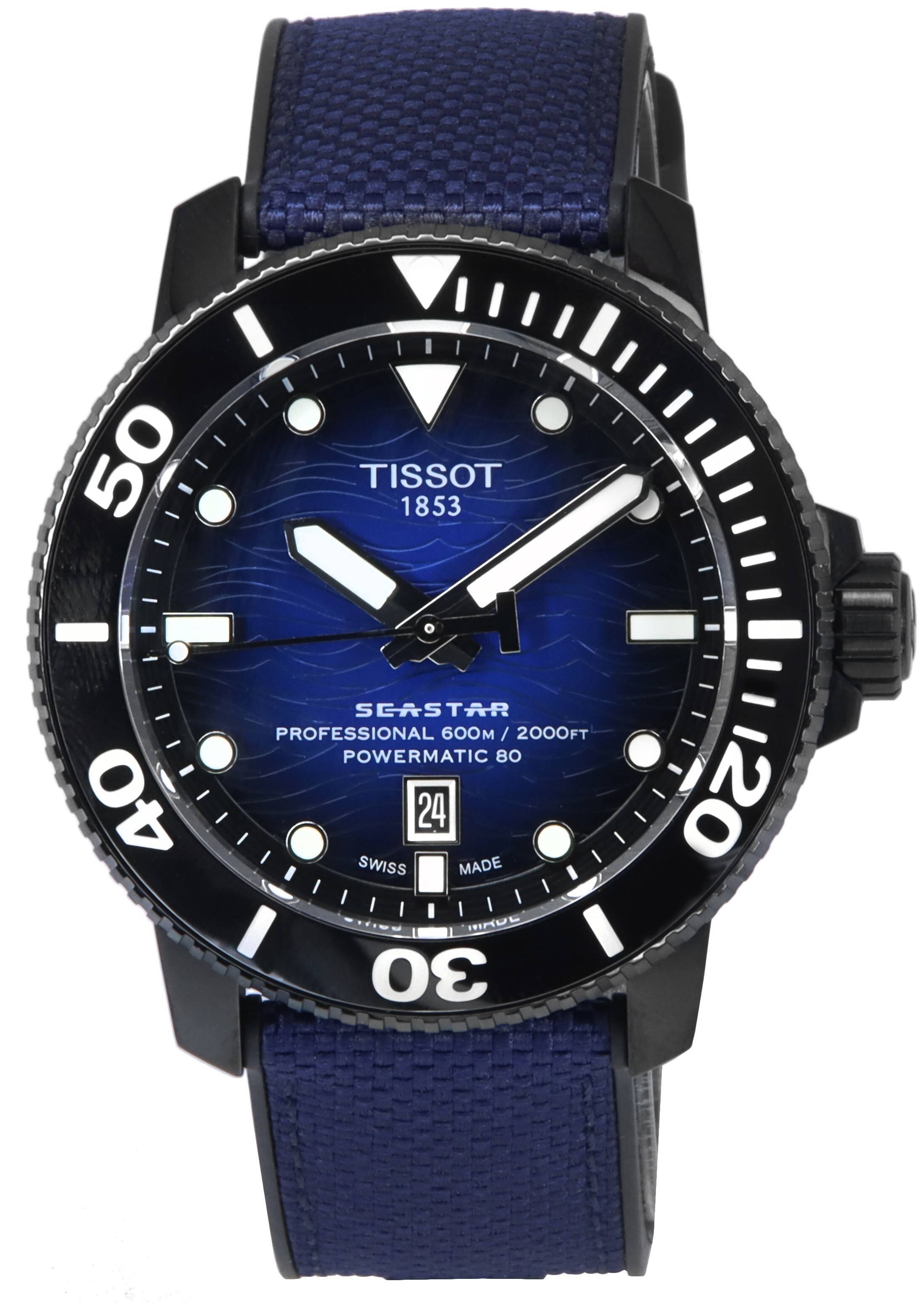 TISSOT 1853  
SEASTAR PROFESSIONAL 600  
600 / 2000FT  
POWERMATIC 80  
SWISS MADE  
HIMUE 30 20