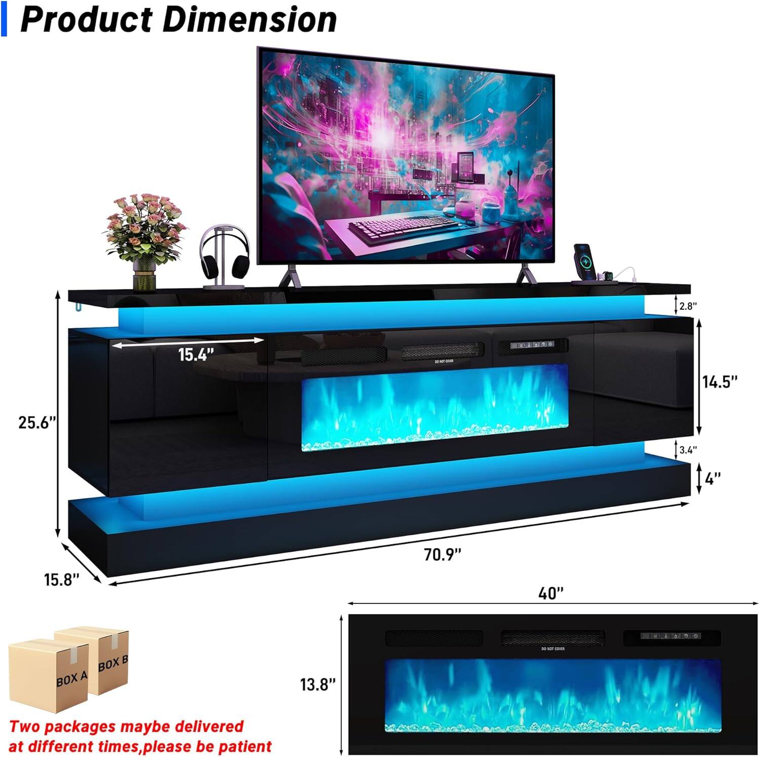 Product Dimension: 2.8" x 15.4" x 14.5" x 25.6" x 3.4" x 4" x 15.8" x 70.9" x 40"  
Two packages may be delivered at different times, please be patient