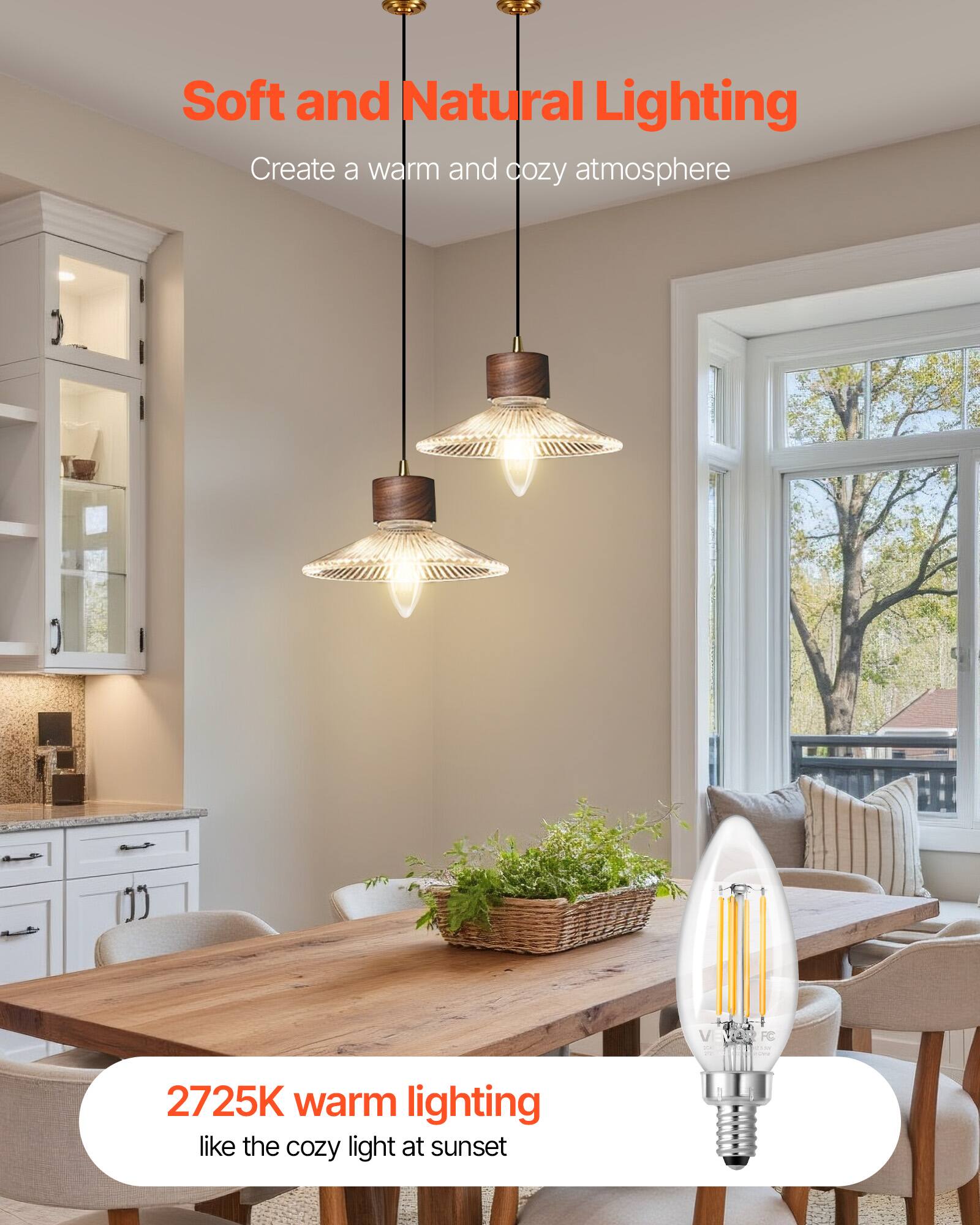 Soft and Natural Lighting  
Create a warm and cozy atmosphere  

2725K warm lighting  
like the cozy light at sunset