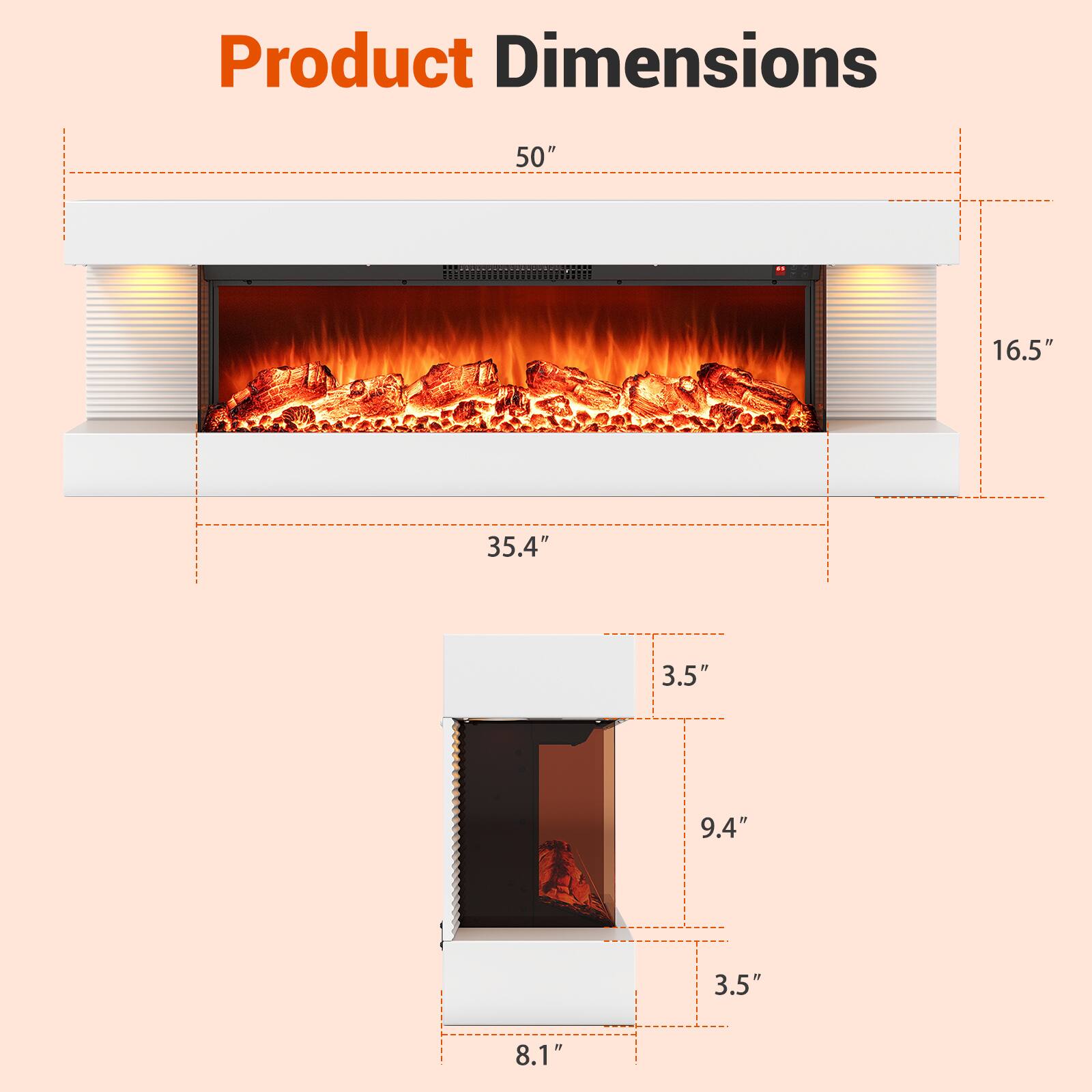 Product Dimensions

- Width: 50"
- Depth: 16.5"
- Height: 35.4"
- Front Depth: 3.5"
- Side Depth: 9.4"
- Bottom Depth: 3.5"
- Bottom Height: 8.1"