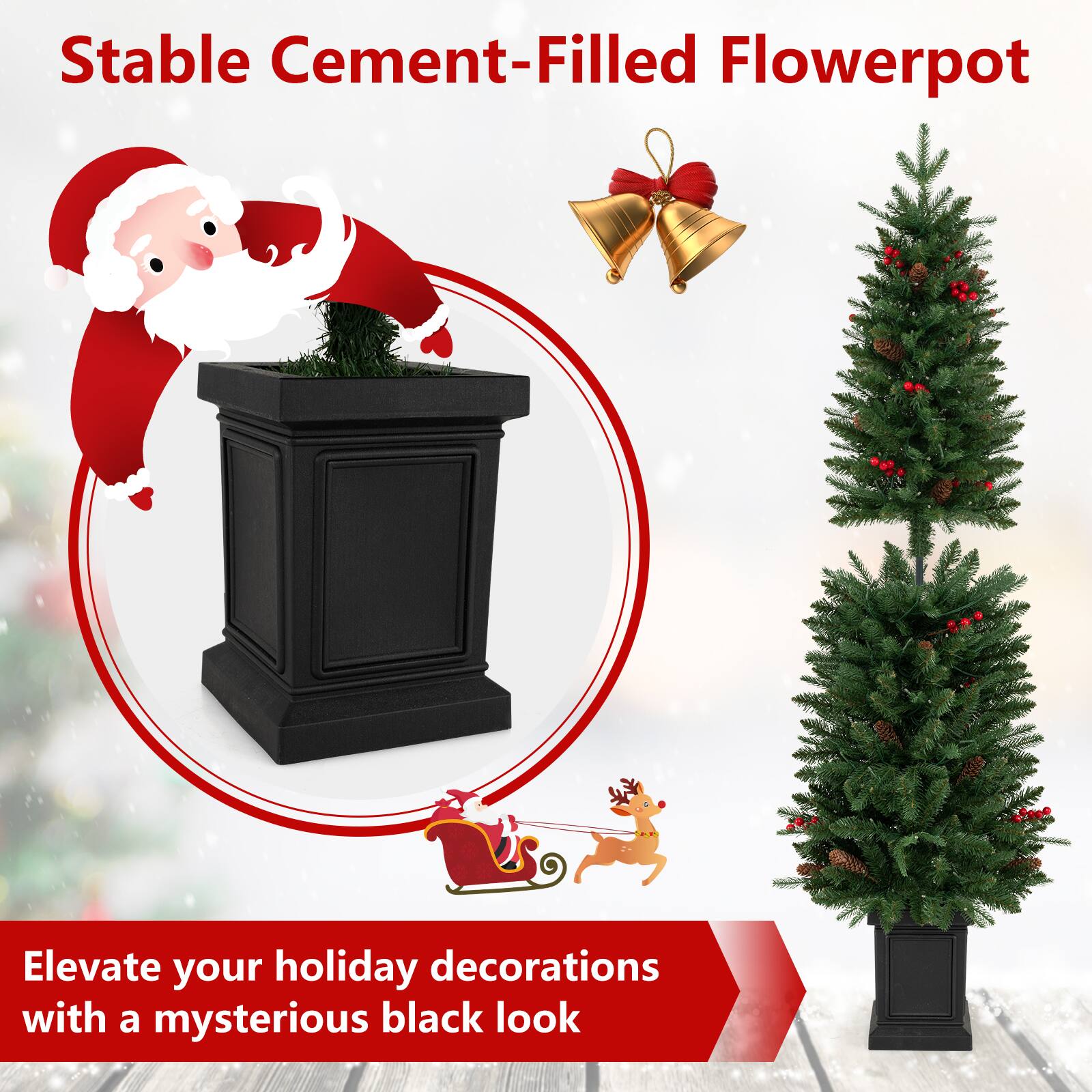 Stable Cement-Filled Flowerpot

Elevate your holiday decorations with a mysterious black look