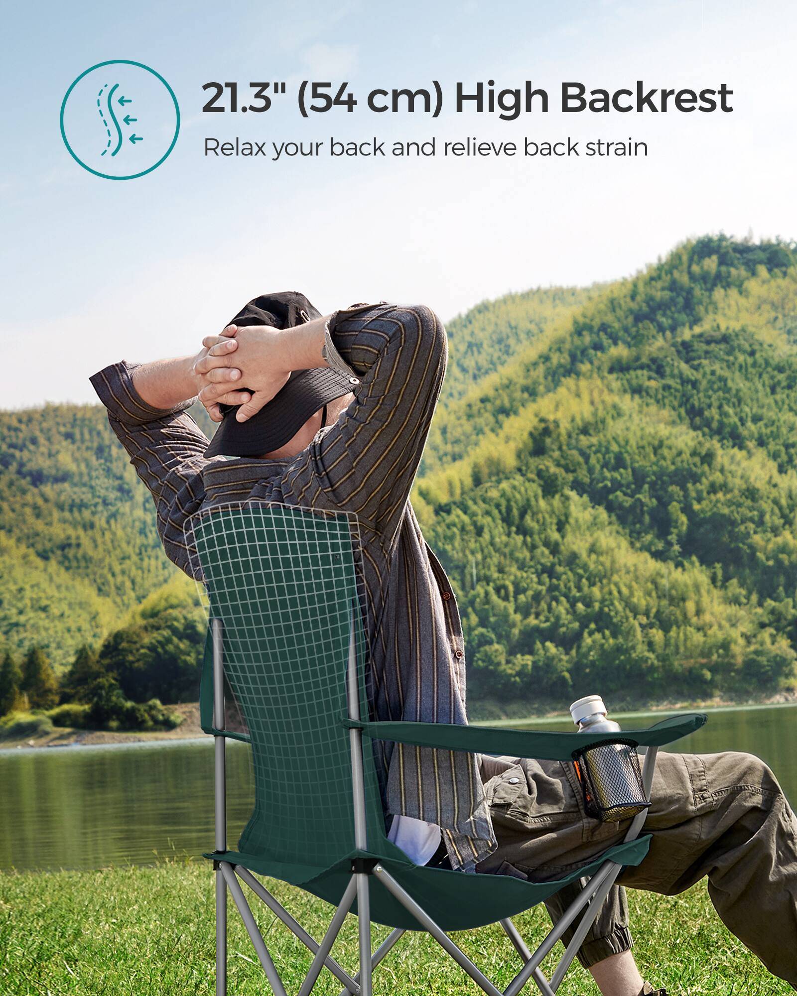 21.3" (54 cm) High Backrest  
Relax your back and relieve back strain