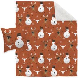Pegasus - Texas Longhorns Holiday Reindeer Blanket and Pillow Combo Set - Multicolor