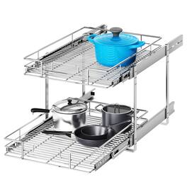 LOVMOR - 2 Tier Individual Pull Out Cabinet Organizer 19½in W x 21½in D Slide Out Kitchen Cabinet Storage Sliding Shelves - Silver