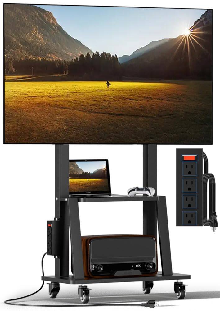 Angle. Hanke - Mobile Tv Cart With Power Outlet Rolling Stand On Wheels For 32- Television Height Adjustable 15 Viewing An... - 32-75 inch tilt.