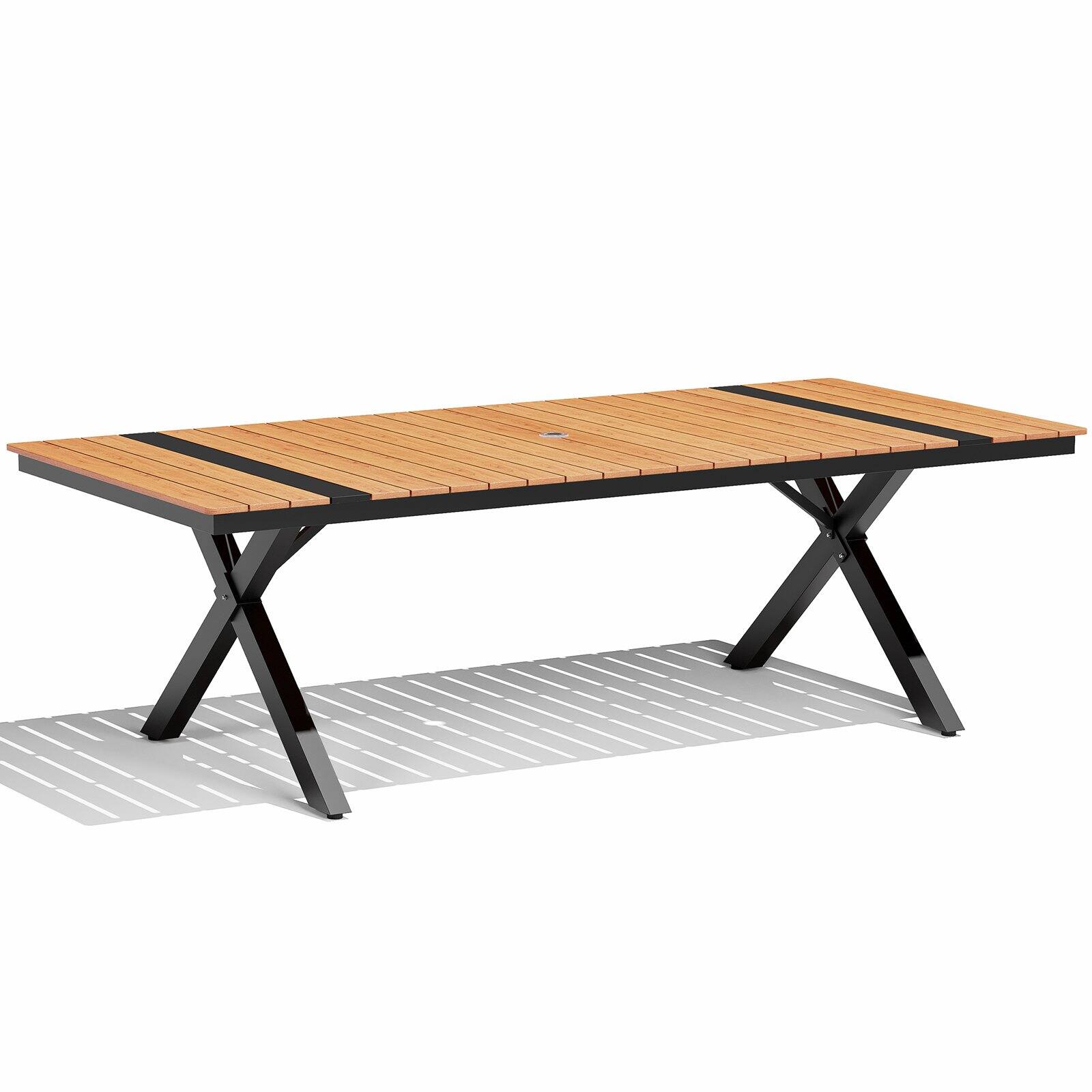 Crestlive Products - Outdoor Aluminum Patio Dining Table with Umbrella Hole Waterproof Wood-Like Tabletop - Brown