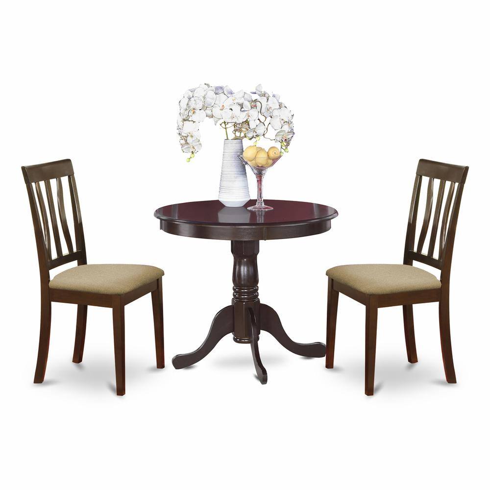 Back. East West Furniture - ANTI3-CAP-C 3 PC small Kitchen Table and Chairs set-round Table plus 2 Kitchen Dining Chairs - Cappuccino.