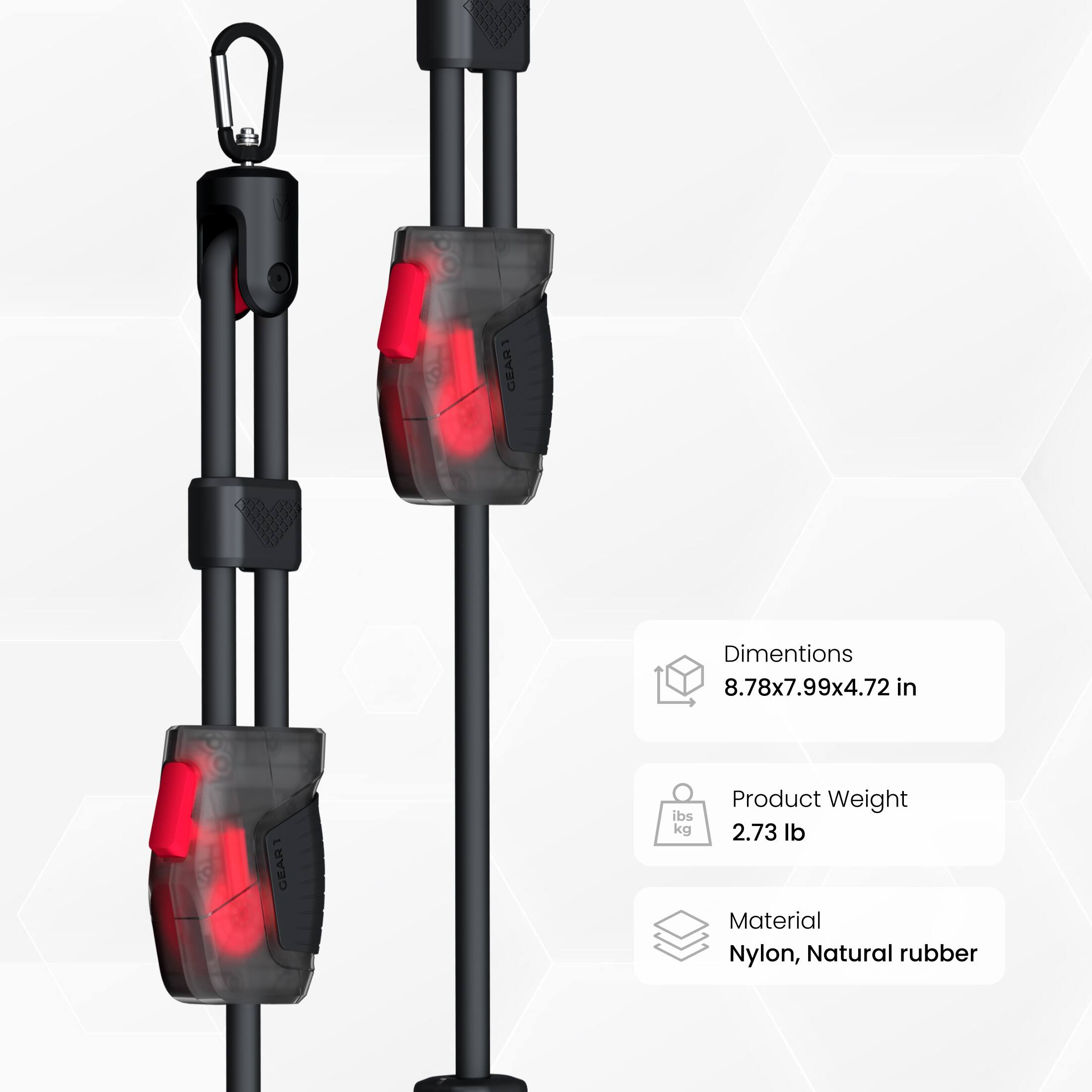 - GEAR1 Dimensions: 8.78x7.99x4.72 in
- Product Weight: 2.73 lb
- Material: Nylon, Natural rubber