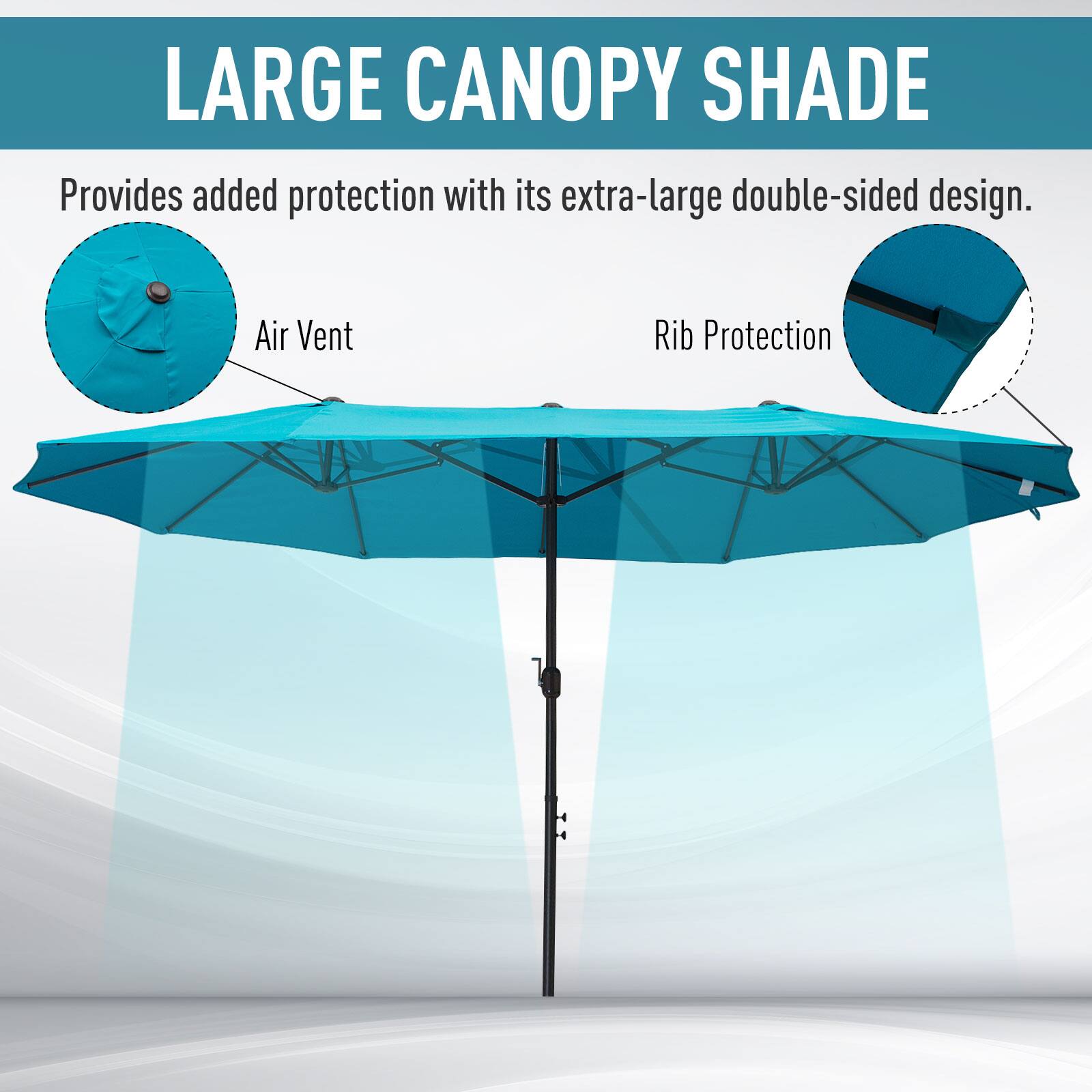 LARGE CANOPY SHADE
Provides added protection with its extra-large double-sided design.
Air Vent
Rib Protection