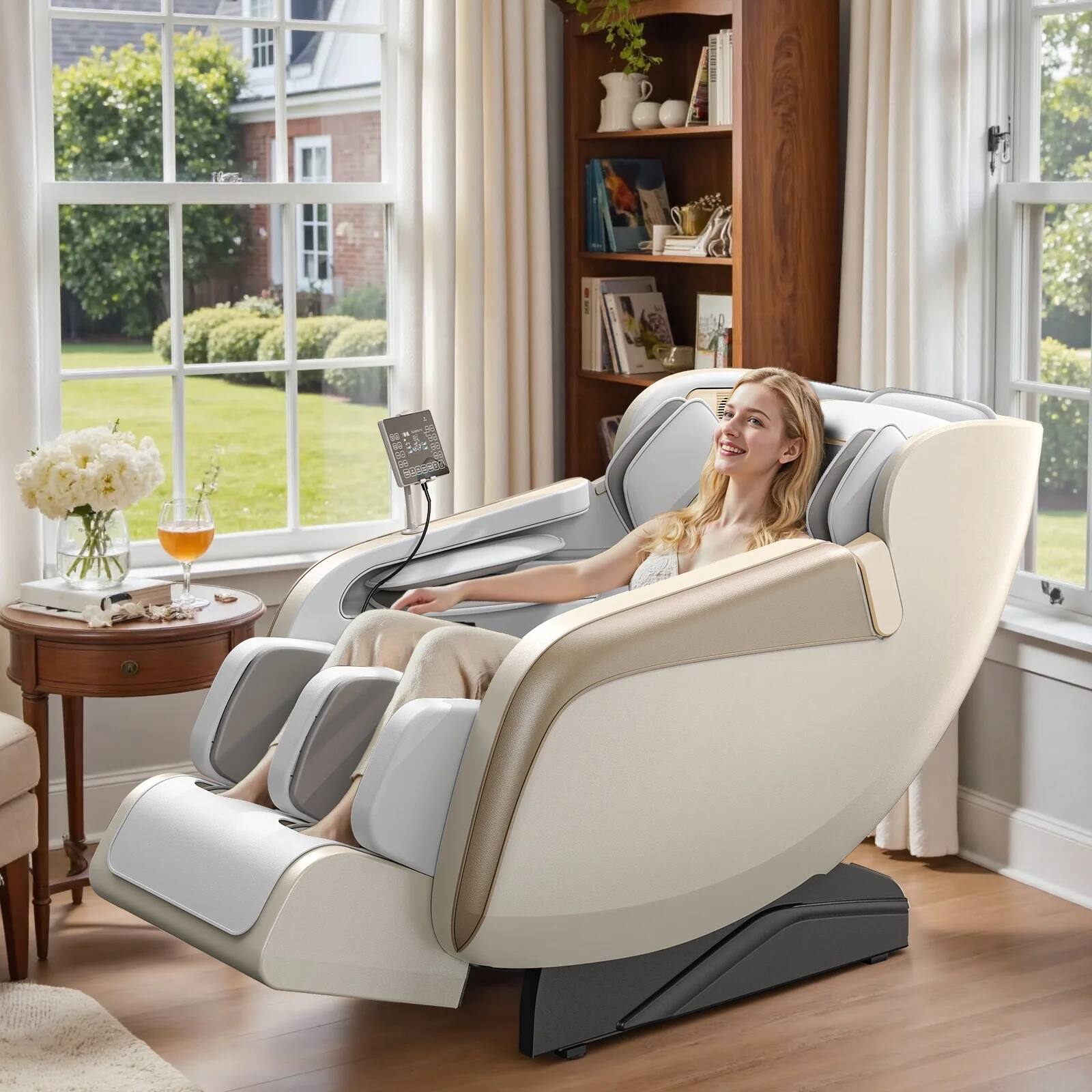 Alt View 5. Koligey - 4D Massage Chair Full Body, Zero Gravity Recliner Shiatsu SL Track,with Heating, Foot & Calf Massage - Beige - gray.