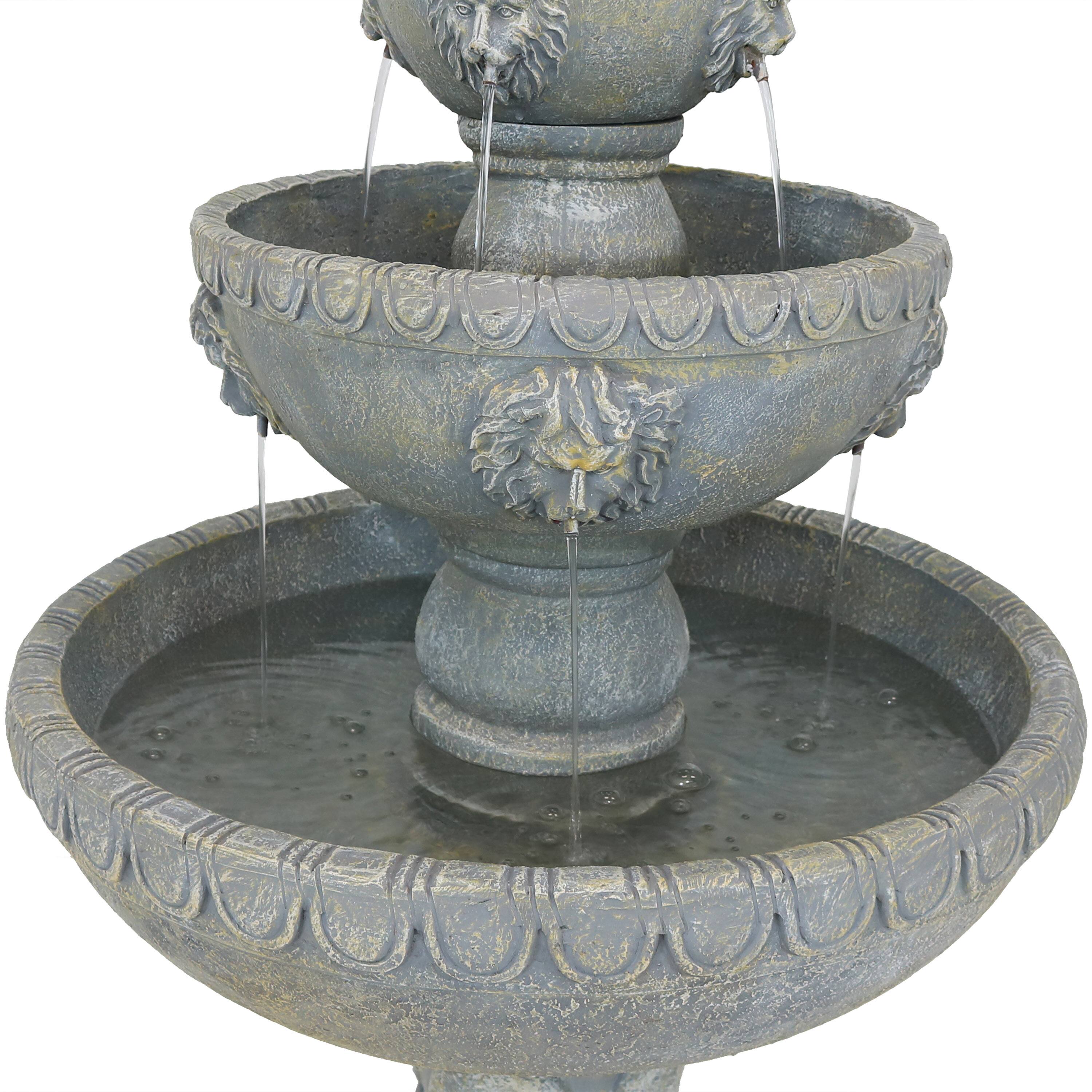 Alt View 9. Sunnydaze - Lion Head Fiberglass Outdoor 3-Tier Water Fountain - Grey.