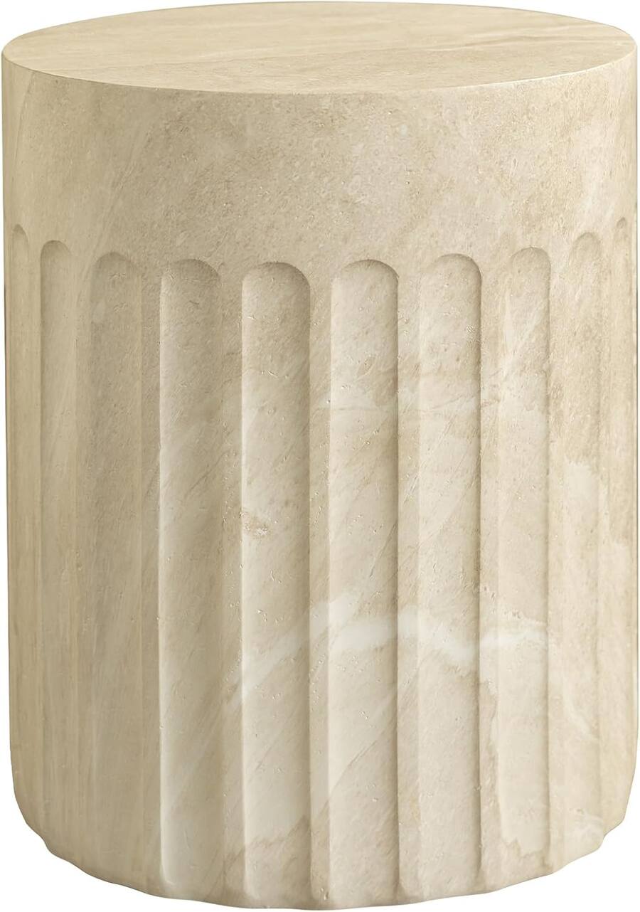 LeisureMod Zenvio Scalloped Side Table, Round Grooved Fiberstone Indoor ...