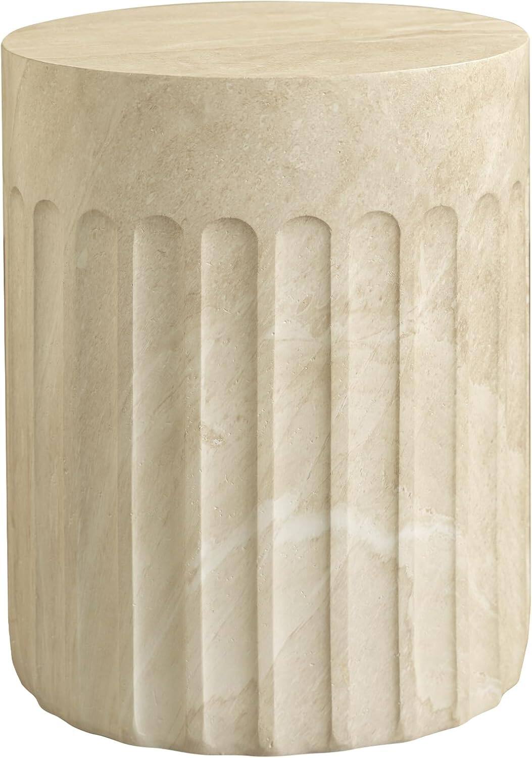 Front. LeisureMod - Zenvio Scalloped Side Table, Round Grooved Fiberstone Indoor/Outdoor Modern Accent Table - No Assembly - Stone Marble.