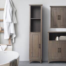Teamson Home - Russell Freestanding Multifunctional Linen Tower, Salt Oak - Tan