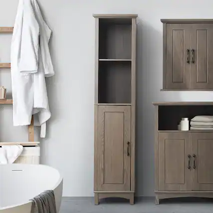 Front. Teamson Home - Teamson Home Russell Freestanding Multifunctional Linen Tower, Salt Oak - Tan.