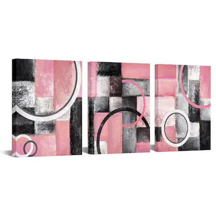 Front. Fabibe - Art Decor Teal and Grey Abstract Geometric Circle Canvas Wall Art Rustic Turquoise Blue Prints Artwork for Living Room B - Pink.