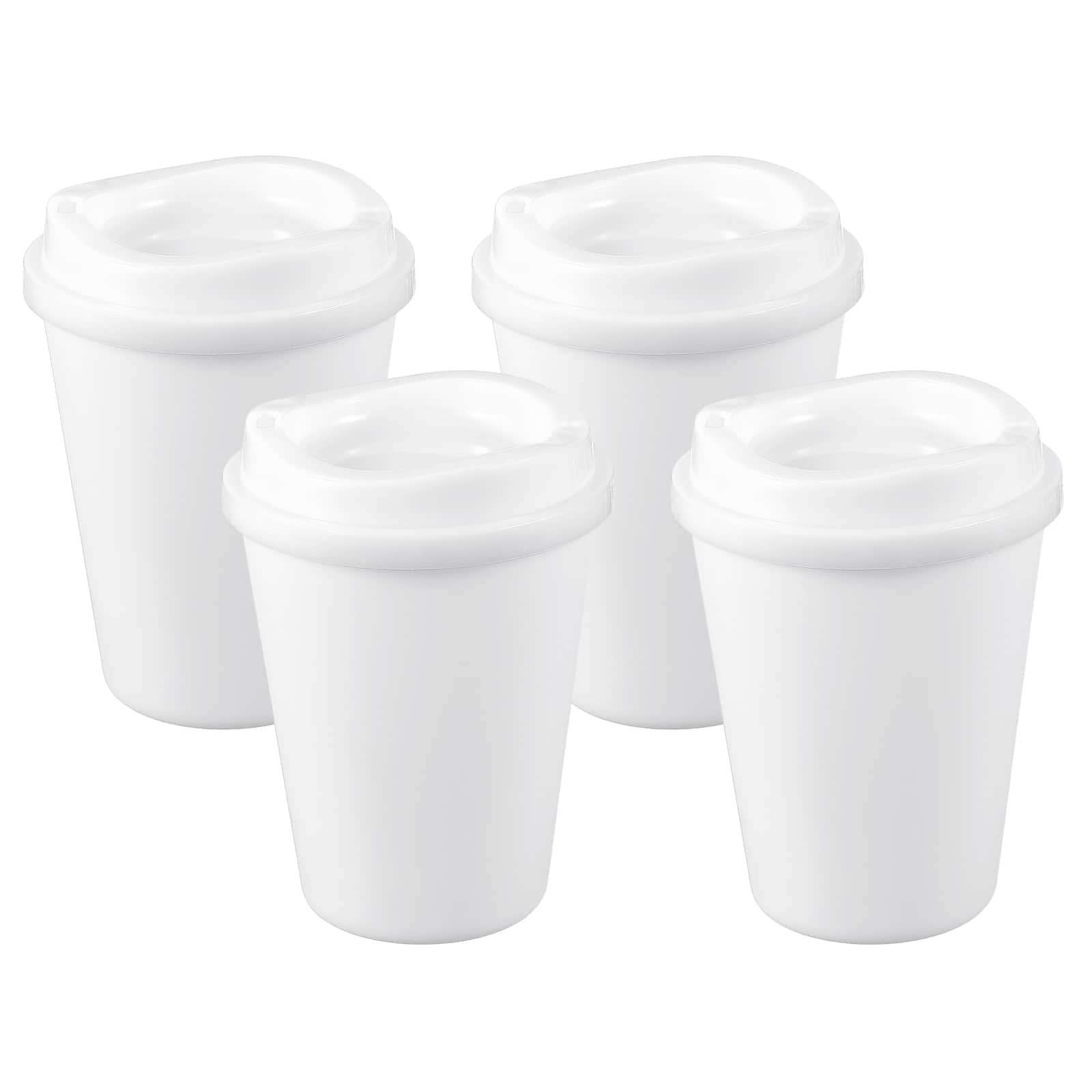 Unique Bargains - 4pcs Reusable Coffee Cups with Lids, 12oz Travel Mugs Spill Proof for Hot and Cold Drinks Juice Tea - White
