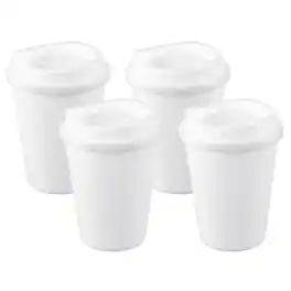 Unique Bargains - 4pcs Reusable Coffee Cups with Lids, 12oz Travel Mugs Spill Proof for Hot and Cold Drinks Juice Tea - White