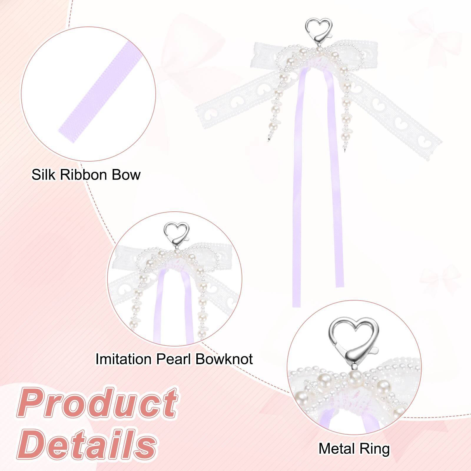 Silk Ribbon Bow  
Imitation Pearl Bowknot  
Product Details  
Metal Ring
