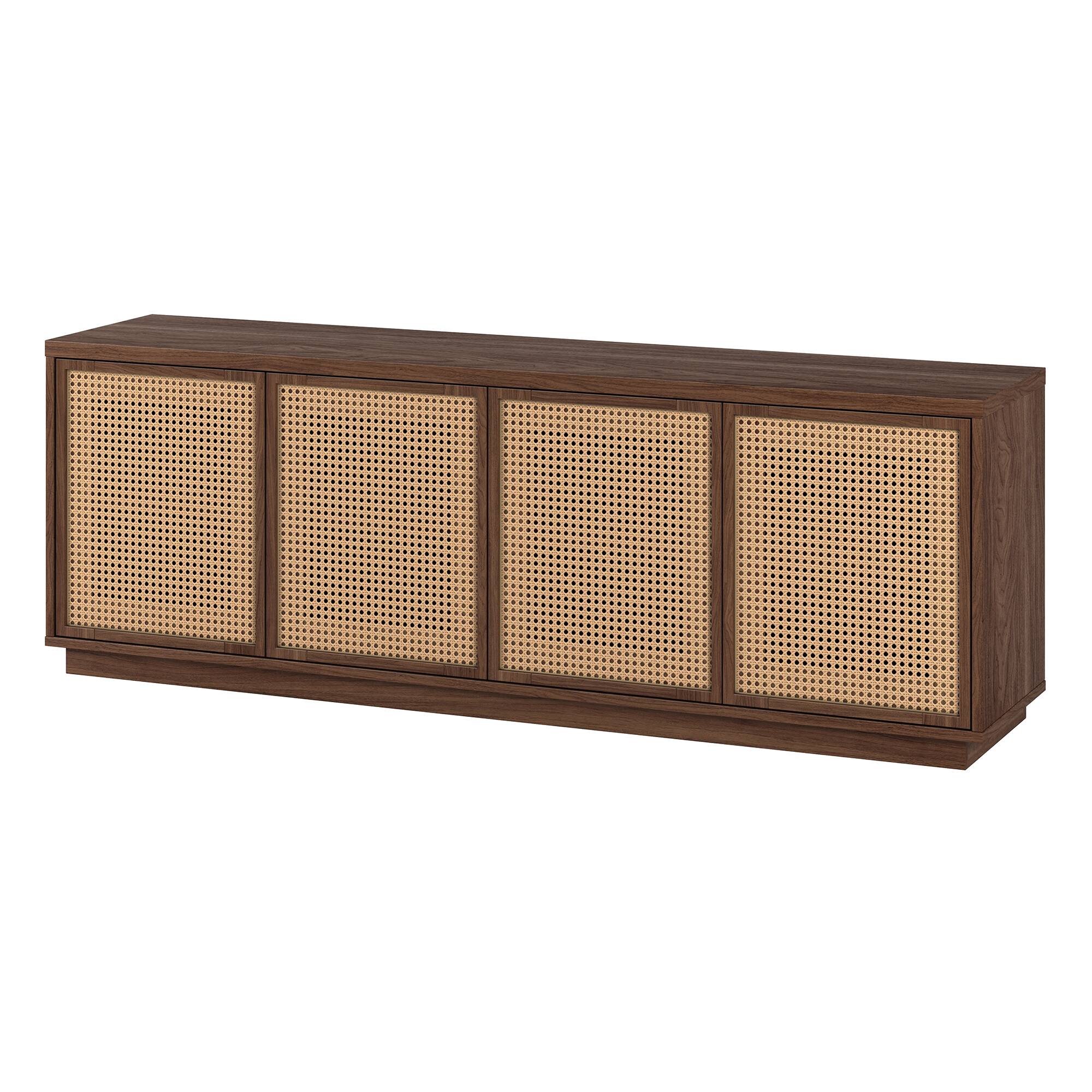 Left. Hudson&Canal - Pryce Rectangular TV Stand for TV's up to 78" in Satin Walnut/Natural Rattan - Satin Walnut/Natural Rattan.