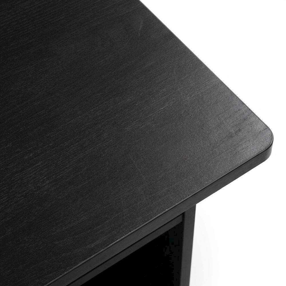 Alt View 1. FurniFact - Medium brown wood nightstand with storage shelf and bin drawer - Americano/Medium Brown.
