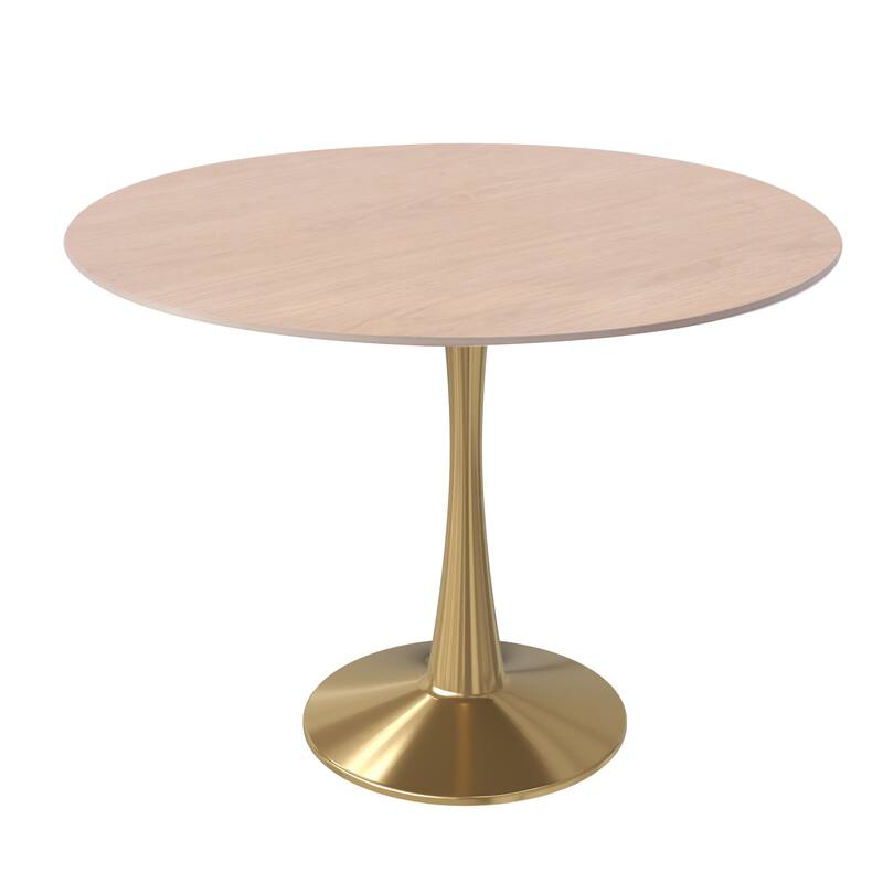 Alt View 1. LeisureMod - Bristol Modern 35" Round Dining Table MDF/Sintered Stone Top - Pedestal Base for Kitchen, Cafe, and Restaurant - MDF - Natural Wood.