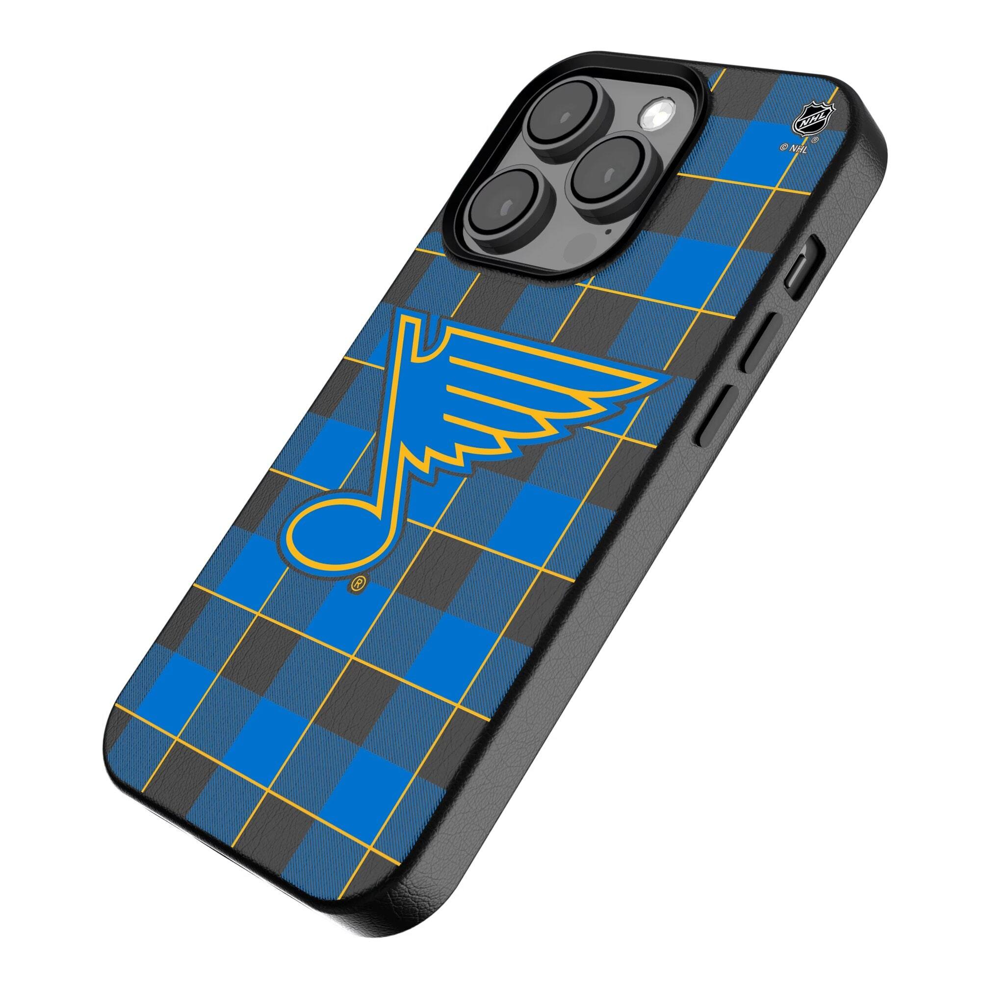 Alt View 1. Keyscaper - St. Louis Blues Plaid iPhone Magnetic Bump Case - 15 Plus - Black.