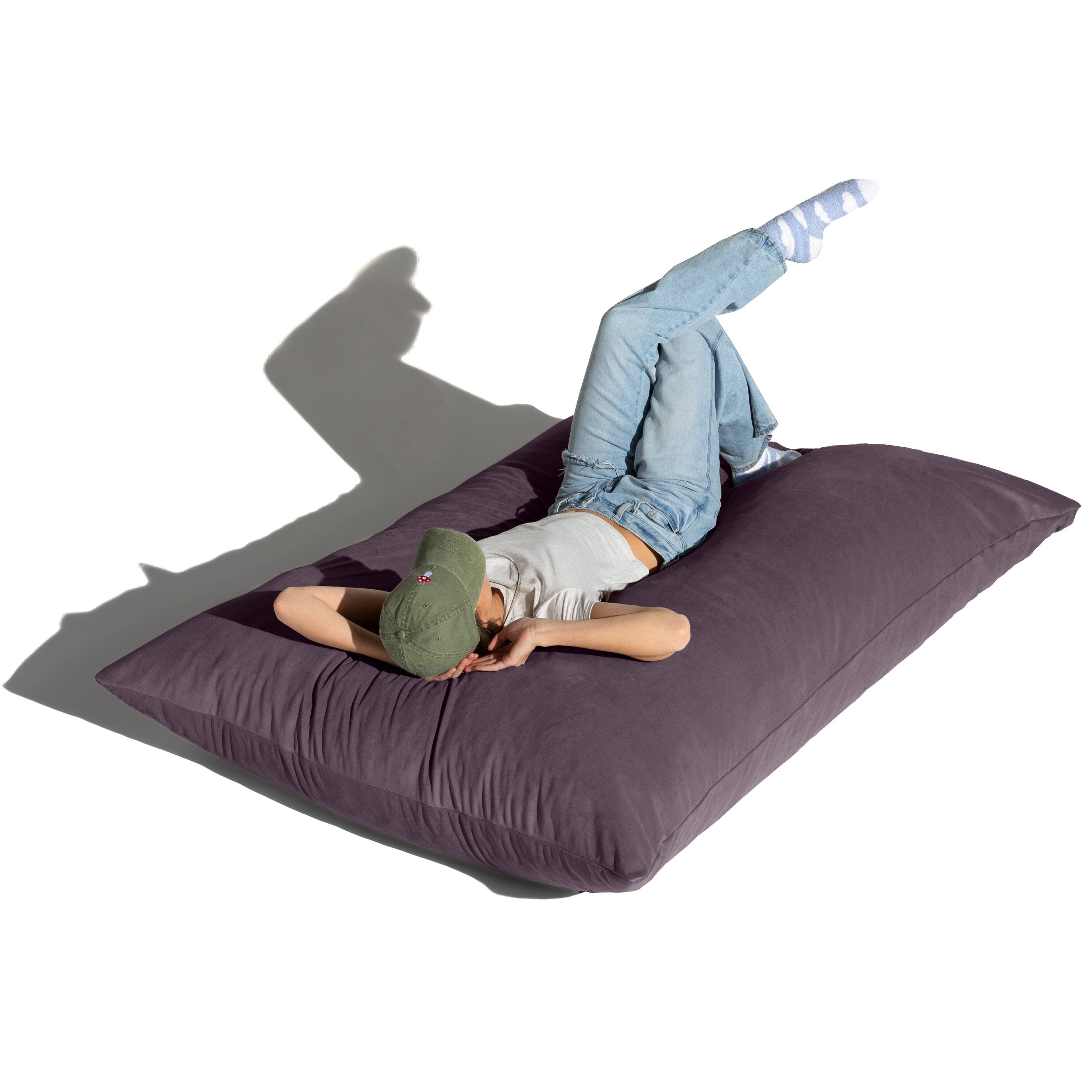 Left. Jaxx - Jaxx Pillow Saxx 5.5-Foot Décor Bean Bag Giant Floor Pillow Lounge, Lush Velvet Purple - Lush Velvet Purple.