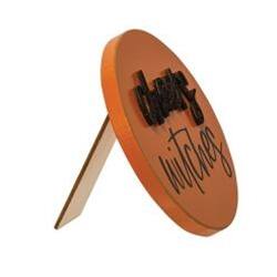 Angle. BreeBe - Cheers Witches Circle Easel Sign - Orange, Black.