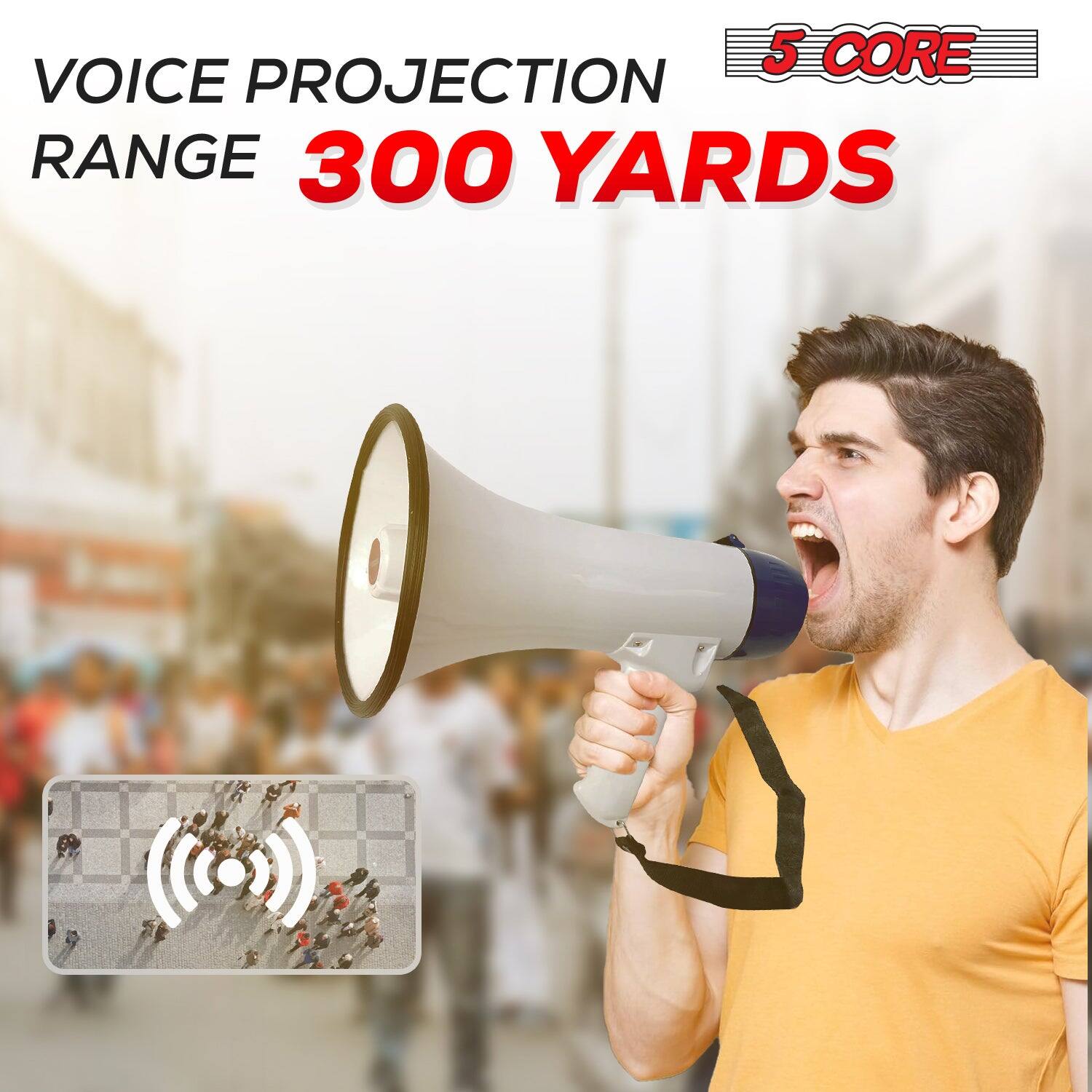 5 CORE  
VOICE PROJECTION RANGE 300 YARDS