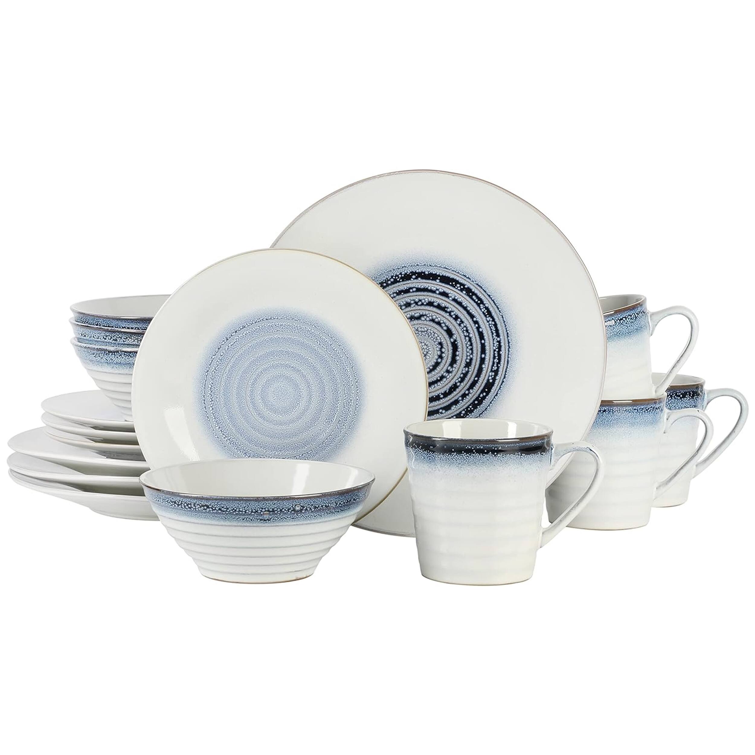 Front. Gibson - Gibson Elite Spiral Embossed 16 Piece Stoneware Dinnerware Set in Blue - Blue.