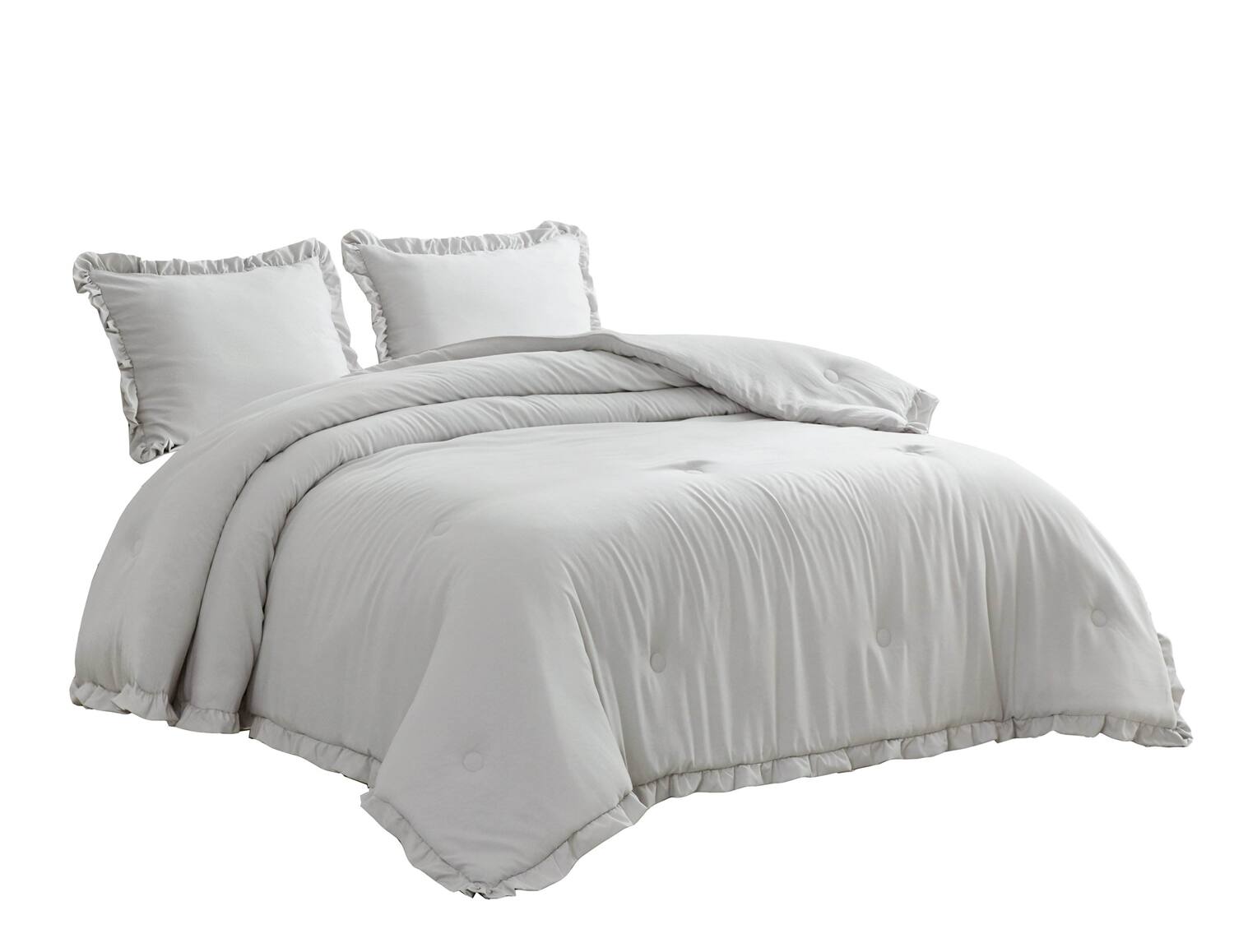 Angle. Hivvago - Queen Oversized Grey Ruffled Edge Microfiber Comforter Set - Grey.