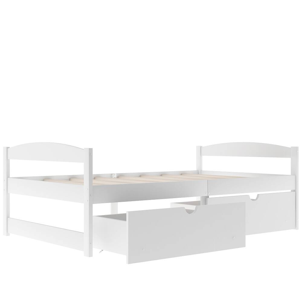 Alt View 3. Loheer - Loheer Twin Platform Bed White Pine Wood with 2 Storage Drawers - White.