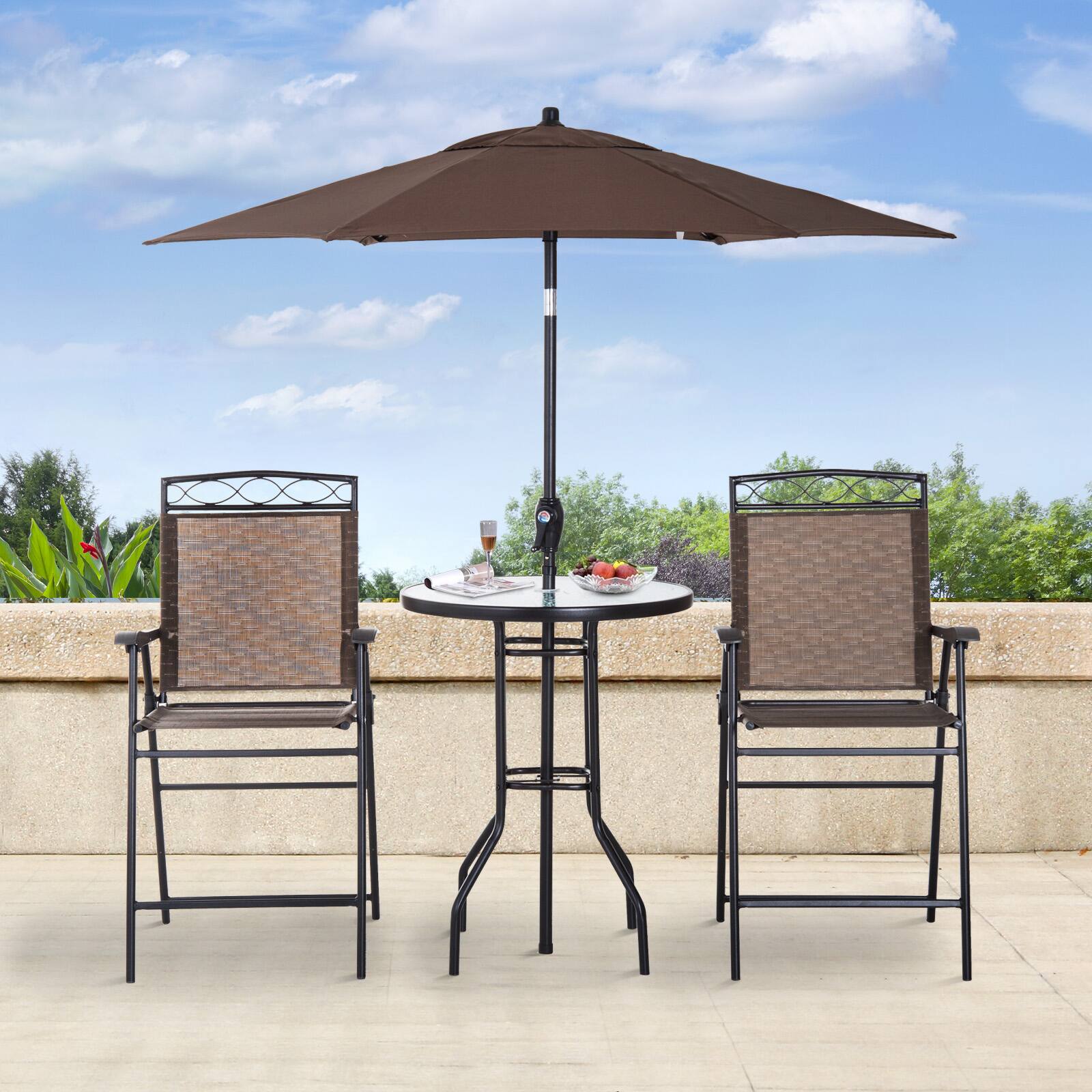 Alt View 1. Outsunny - 4 Piece Outdoor Patio Dining Furniture Set, 2 Folding Chairs, Adjustable Angle Umbrella - Brown.