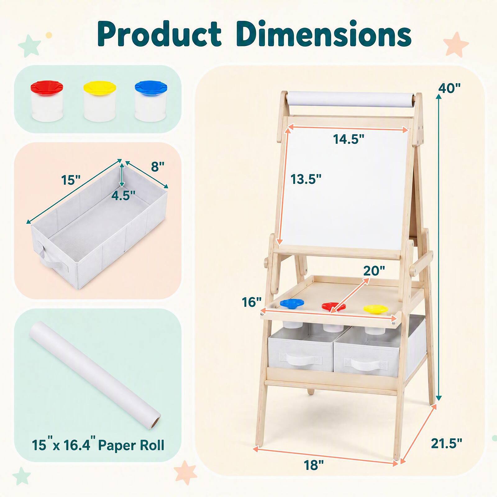 Product Dimensions

- 40"
- 14.5"
- 15"
- 4.5"
- 8"
- 13.5"
- 20"
- 16"
- 15" x 16.4" Paper Roll
- 18"
- 21.5"