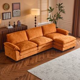Winado - Sectional Modular Deep Seat Sofa Couch with Ottoma, Chenille Sofa Sleeper Comfy Upholstered Furniture for Living Room - Orange