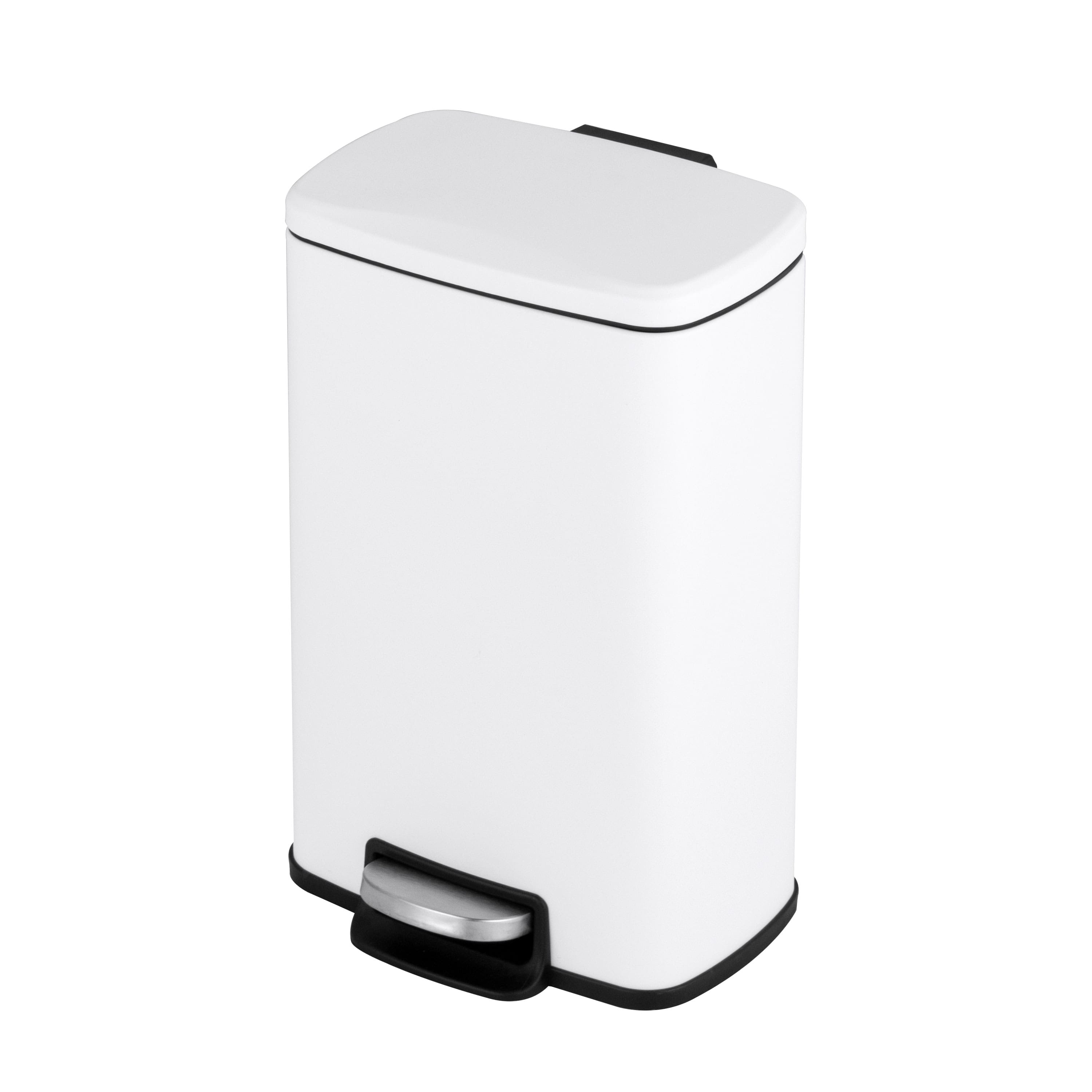 Front. Innovaze - 1.3 Gal./5 Liter Rectangular Matt White Step-on Trash Can for Bathroom and Office - White.