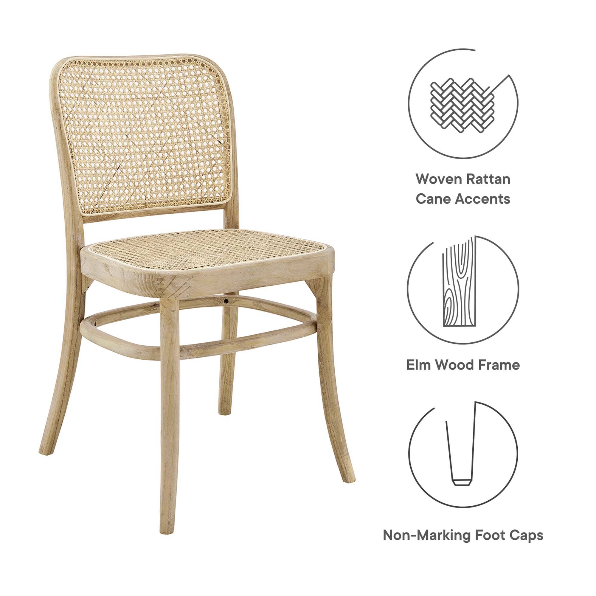Woven Rattan Cane Accents  
Elm Wood Frame  
Non-Marking Foot Caps