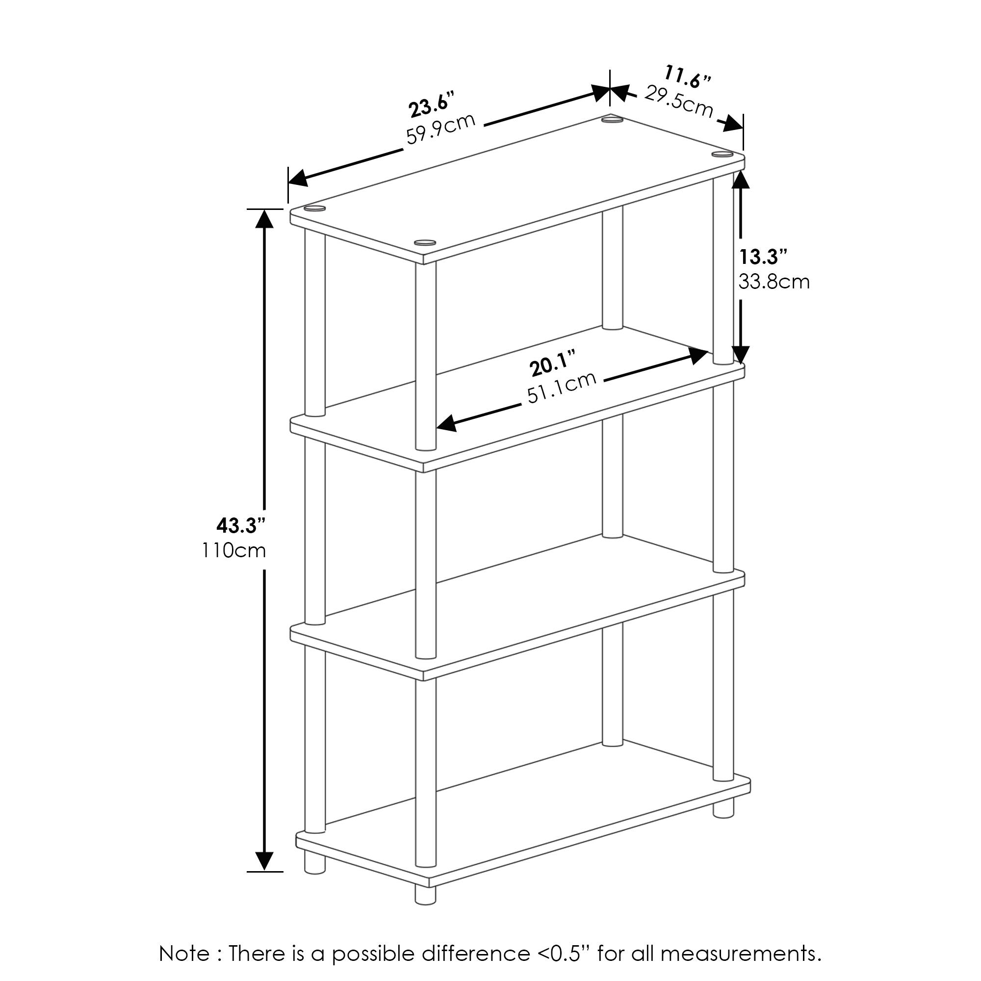 23.6" 59.9cm  
11.6" 29.5cm  
13.3" 33.8cm  
20.1" 51.1cm  
43.3" 110cm  

Note: There is a possible difference <0.5" for all measurements.
