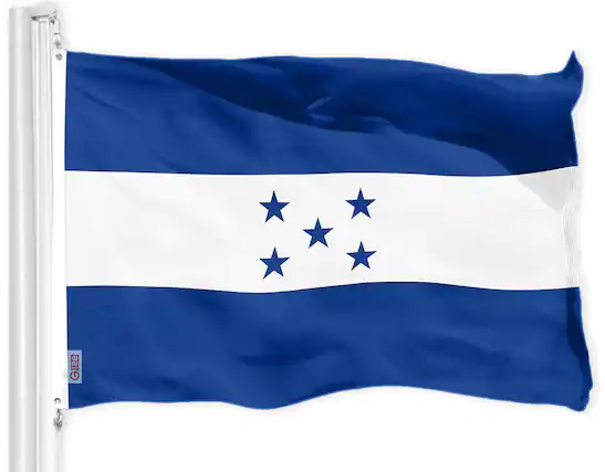 Front. G128 - Honduras Flag 3 x 5 ft — 150D Polyester, Indoor/Outdoor with Brass Grommets. - Assorted Colors.