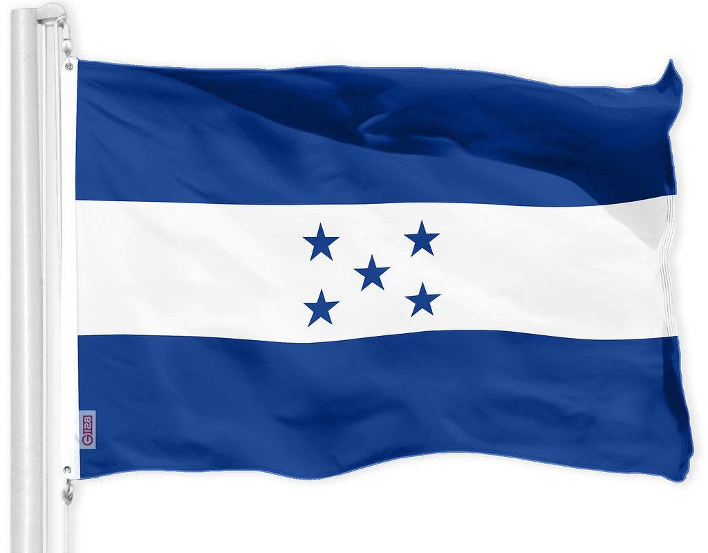 Front. G128 - Honduras Flag 3 x 5 ft — 150D Polyester, Indoor/Outdoor with Brass Grommets. - Assorted Colors.