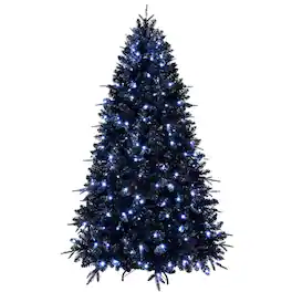 Boyel Living - 7.5 ft. Christmas Tree Pre Lit with 500 White LED Lights PE PVC Hinged 2156 Tips with Metal Stand - Black