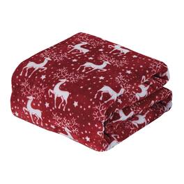 Noble House - Plazatex Reindeer Christmas Plush All Season Decorative Throw Blanket 50" X 60" - Red