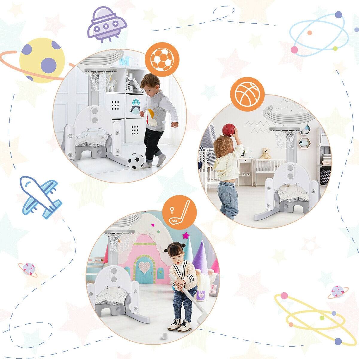 Alt View 3. Ecooso - 3-in-1 Kids Basketball Hoop Set with Balls - White/Blue.