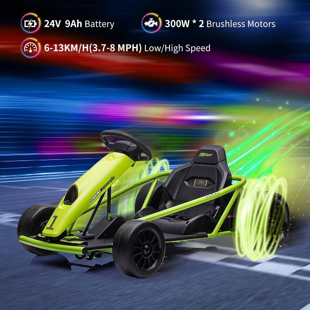 24V 9Ah Battery  
300W * 2 Brushless Motors  
6-13KM/H (3.7-8 MPH) Low/High Speed