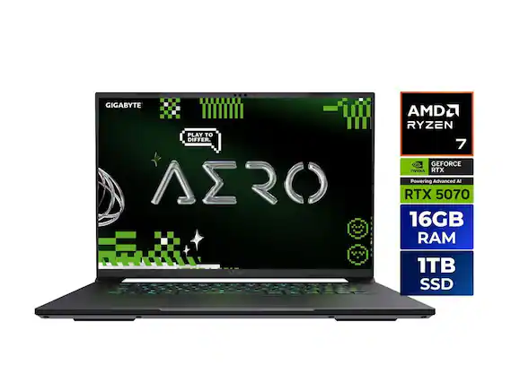 GIGABYTE PLAY TO DIFFER.
AERO
AMD RYZEN 7
GEFORCE NVIDIA RTX
Powering Advanced AI
RTX 5070
16GB RAM
1TB SSD