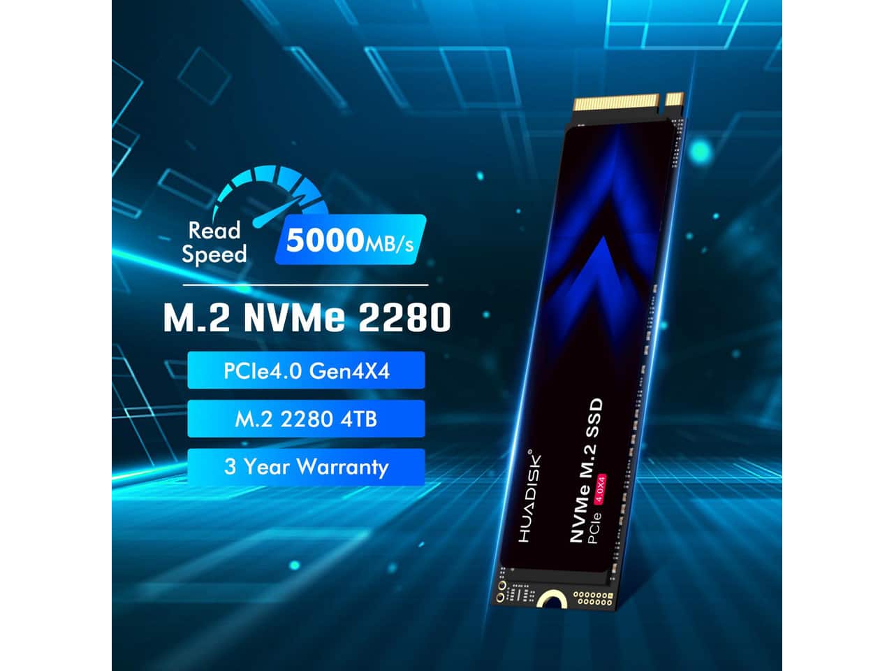 HUADISK 4TB M.2 2280 PCIe 4.0 NVMe SSD, 5000MB/s, for PS5, PC