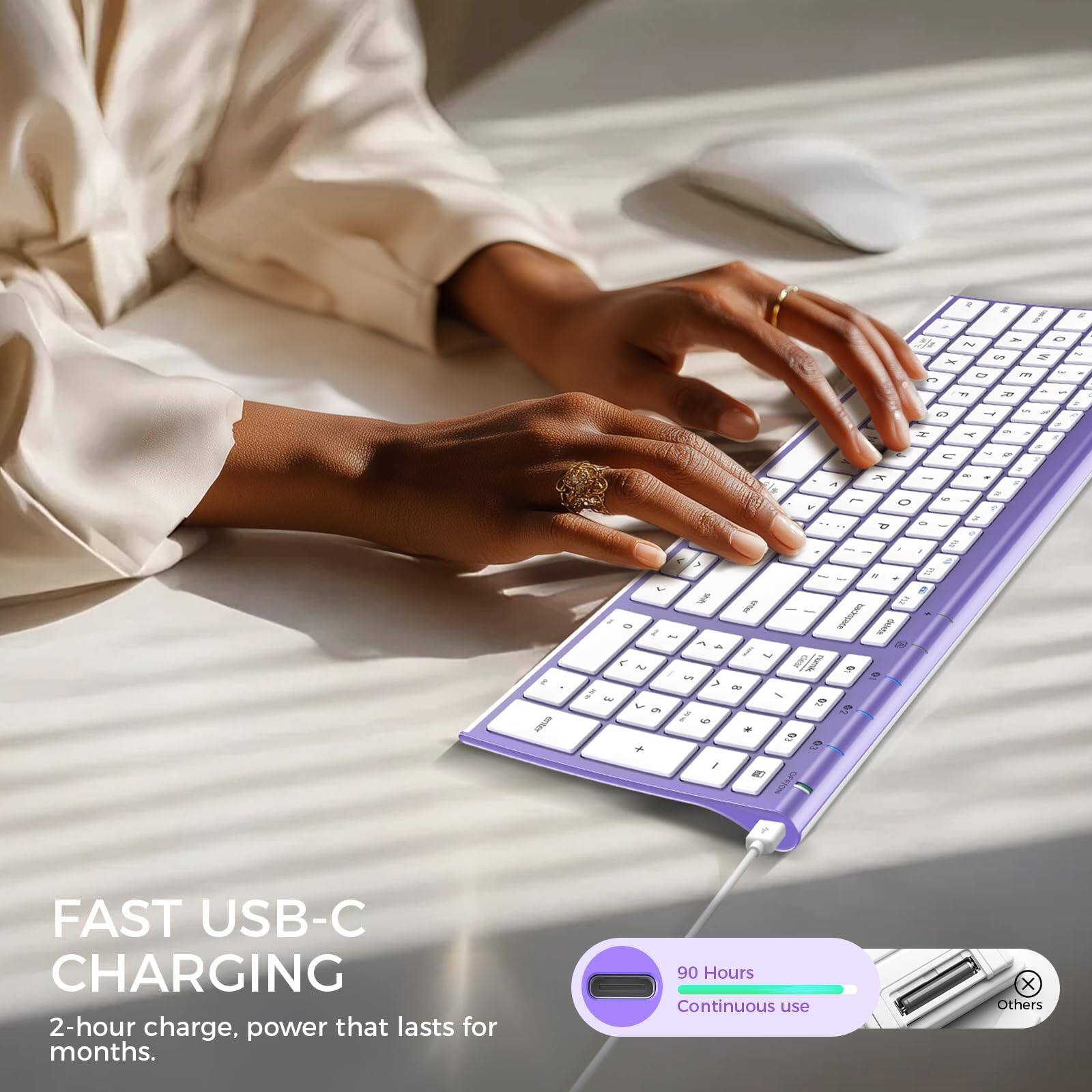 FAST USB-C CHARGING  
2-hour charge, power that lasts for months.  

90 Hours Continuous use